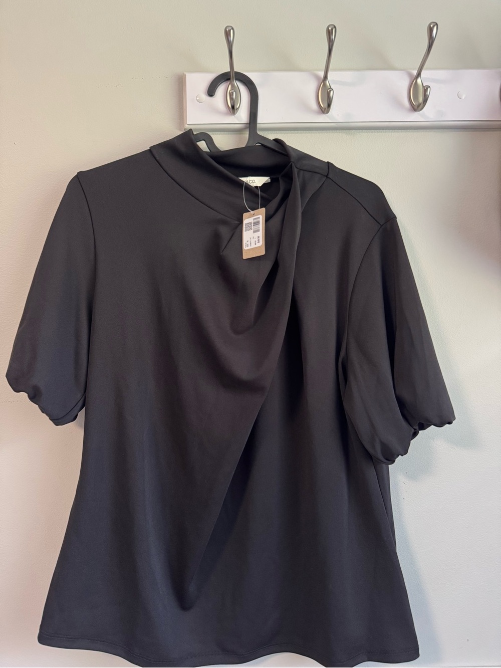 RW&CO. Black Short-Sleeve Draped Front Top